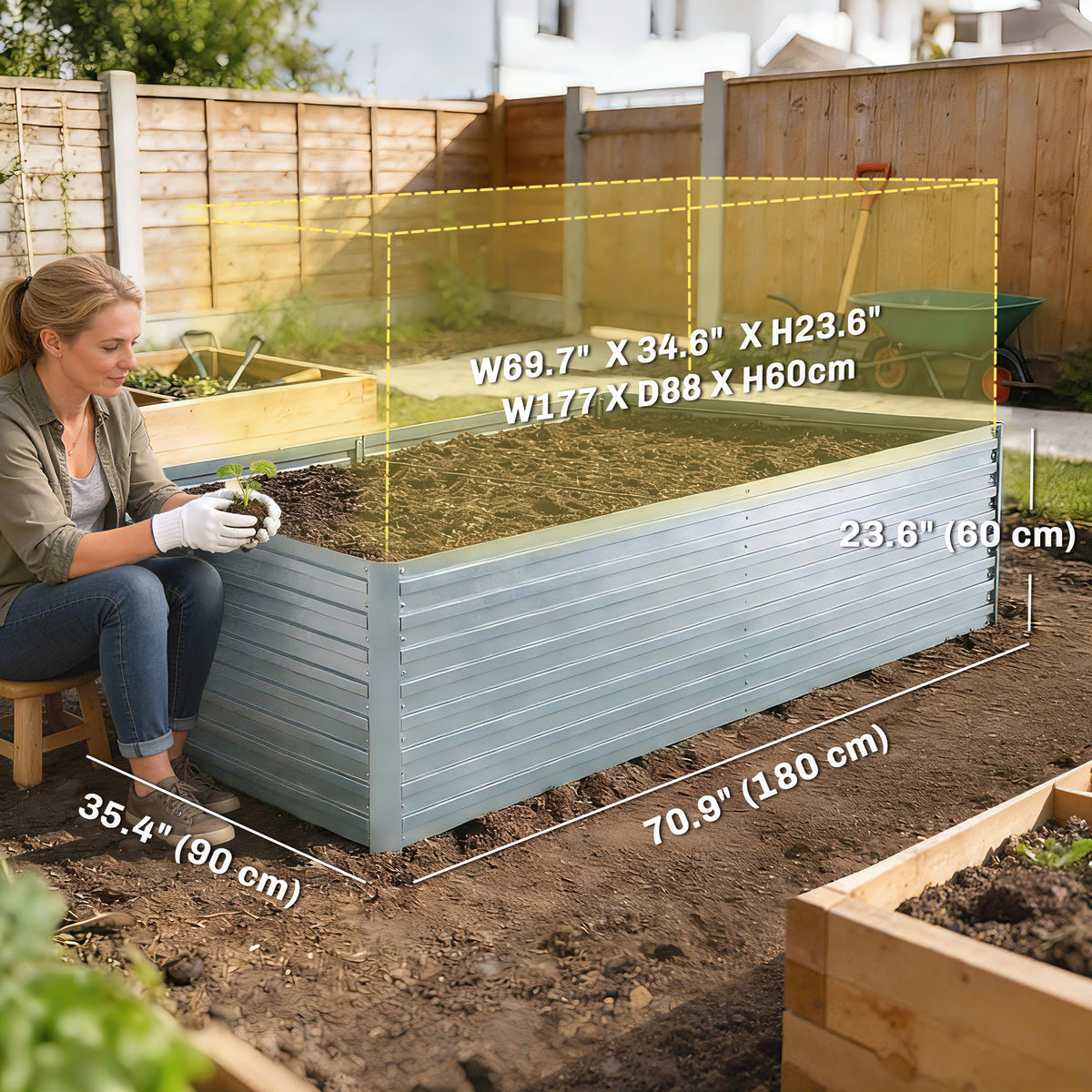 Raised Garden Bed Galvanized Steel 180 cm, Set of 2