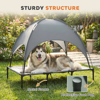 Elevated dog bed with canopy