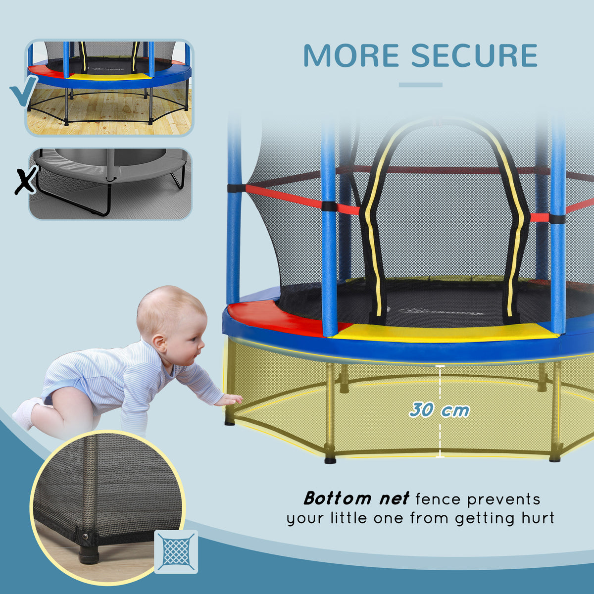 Springless Kids Trampoline with Enclosure Net — multicolour