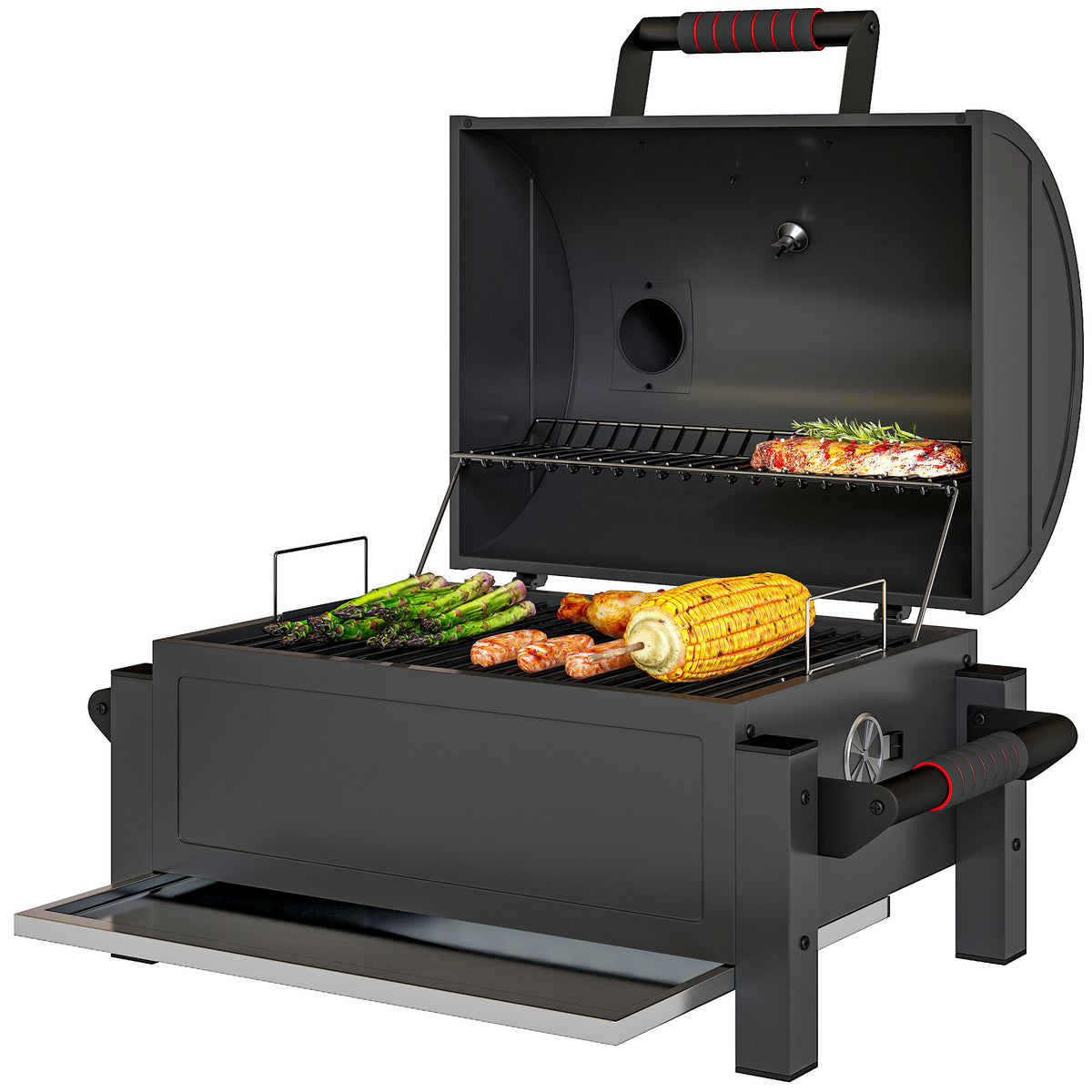 Tabletop charcoal smoker portable with thermometer