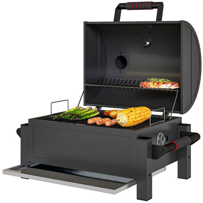 Tabletop charcoal smoker portable with thermometer