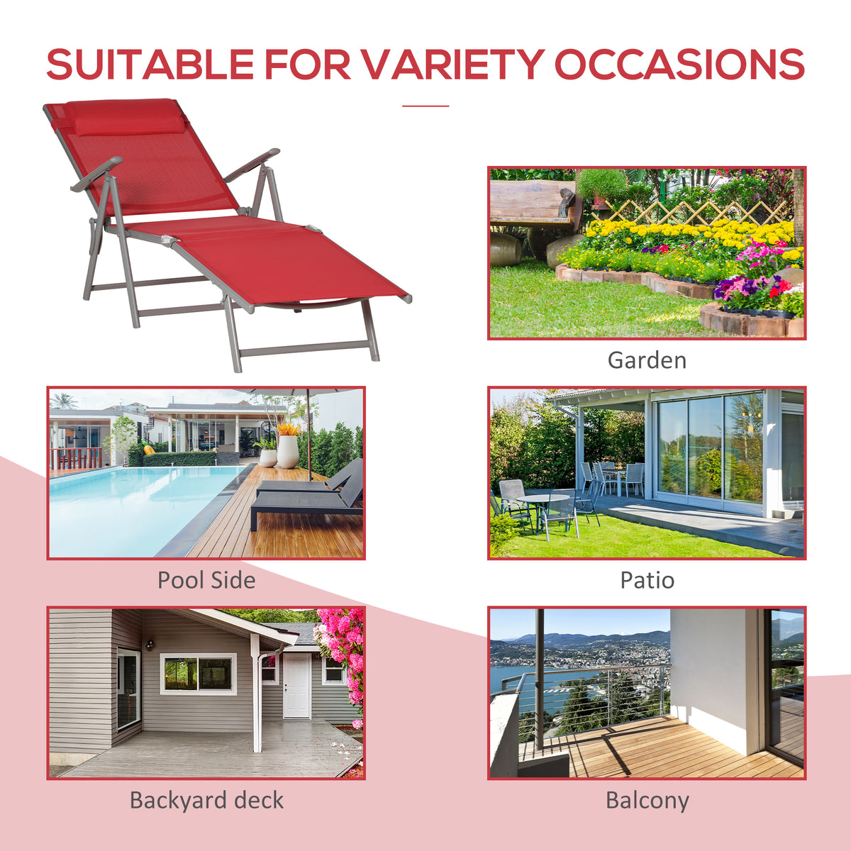 Tumbona plegable ajustable de acero — 7 posiciones