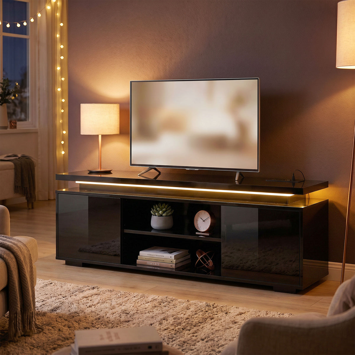 TV Stand with RGB LED Lights and Built-In Power Outlets