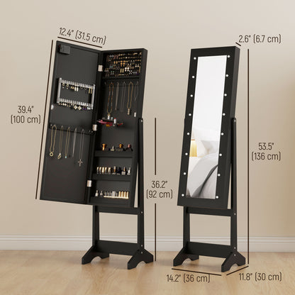 Standing Jewelry Armoire with Mirror and LED Lights