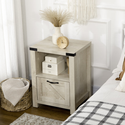 Mesita de noche estilo granja con cajón y estante
