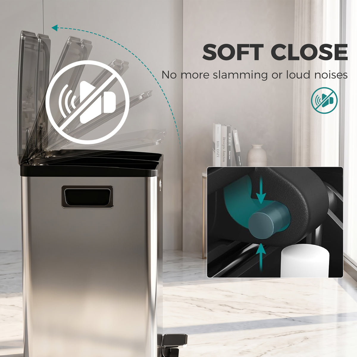 Double Step Trash Can with Soft-Close Lid 40 L