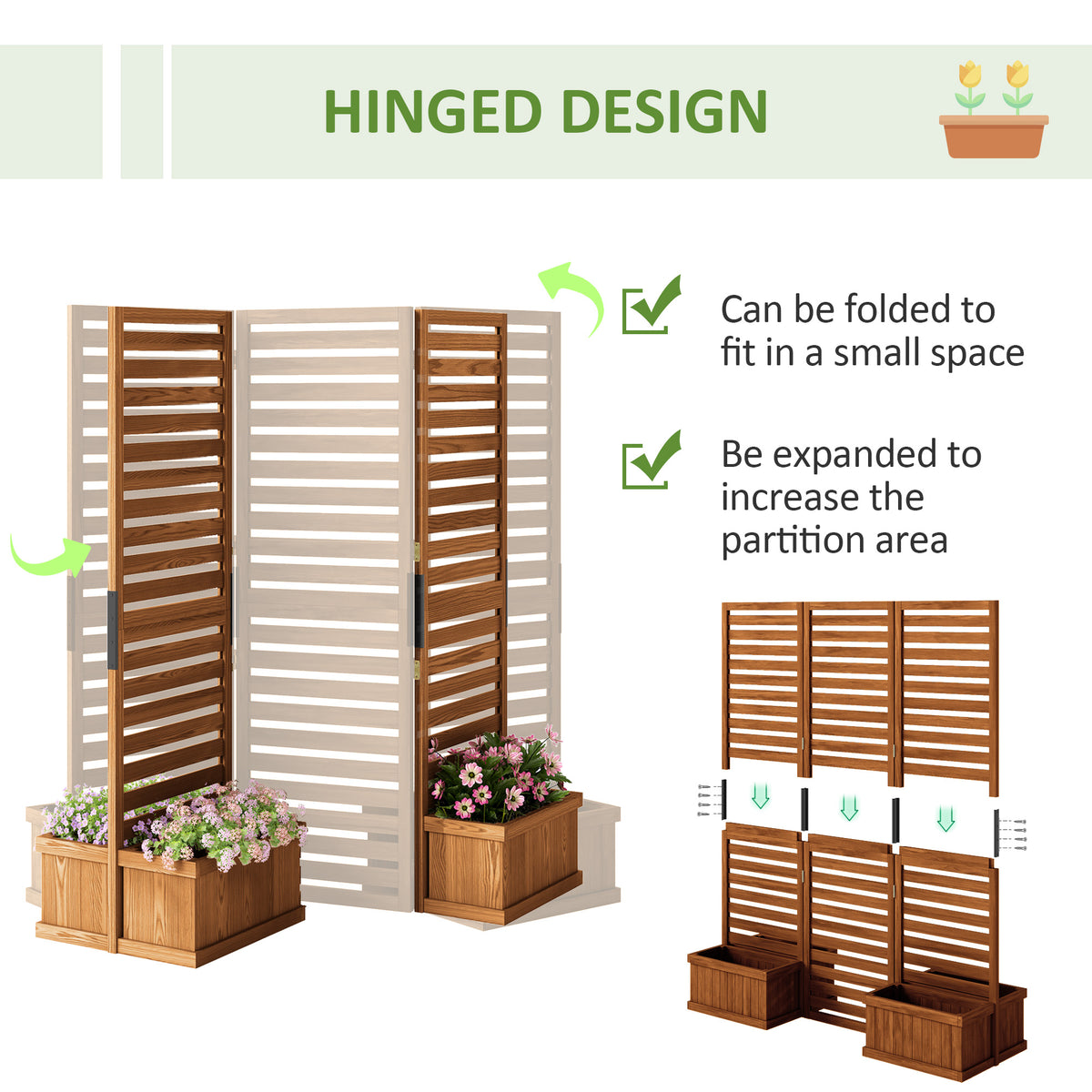 Outdoor Privacy Screen 3 Panels with 4 Raised Planter Boxes