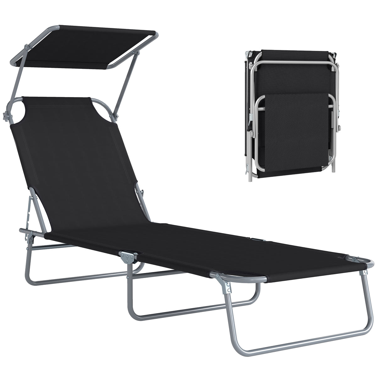 Folding Lounge Chair with Adjustable Sun Shade
