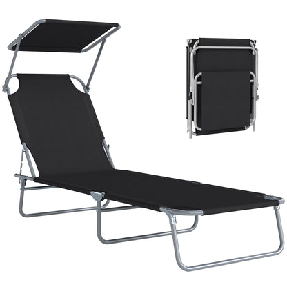 Folding Lounge Chair with Adjustable Sun Shade