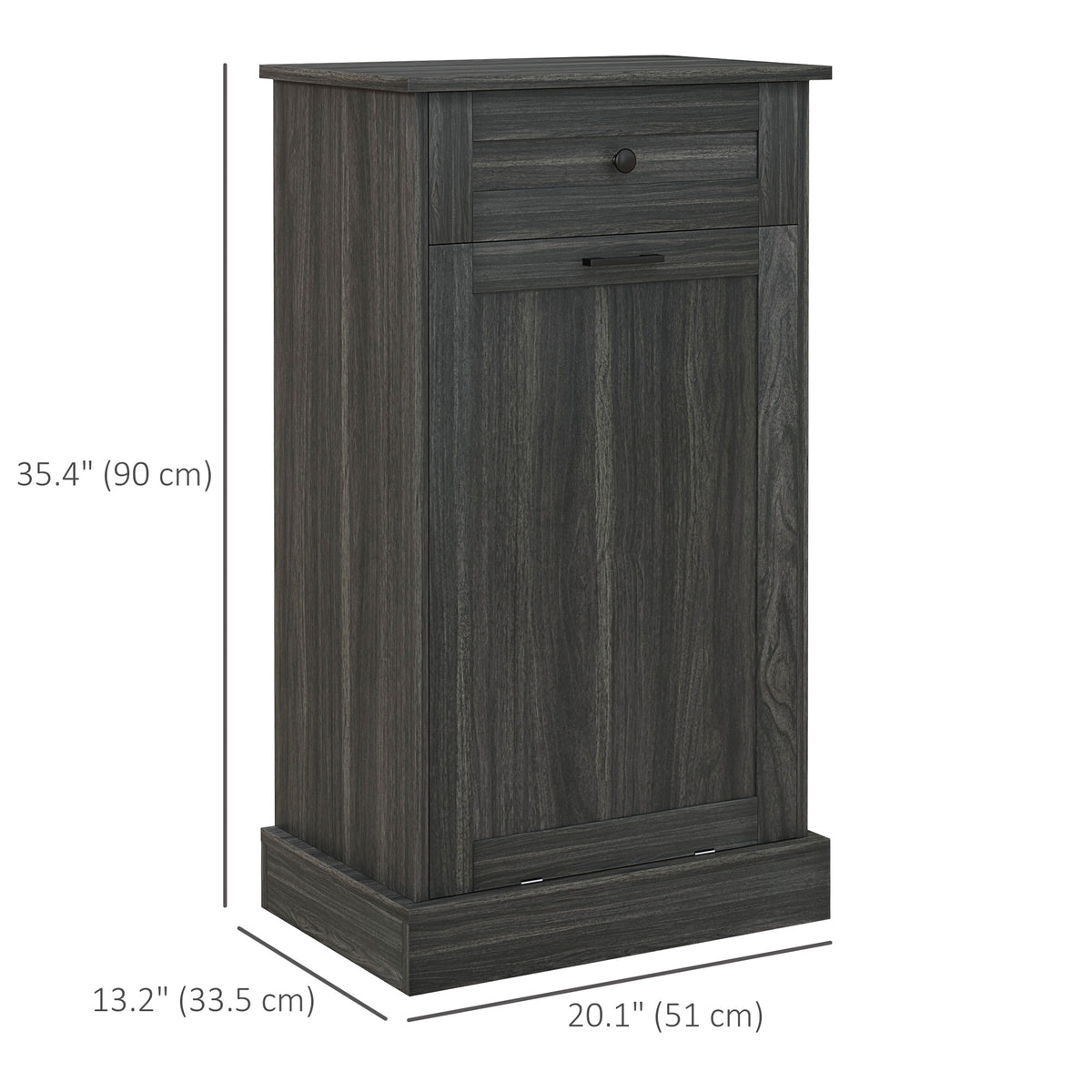 Tilt out trash bin cabinet with drawer