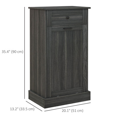 Tilt out trash bin cabinet with drawer