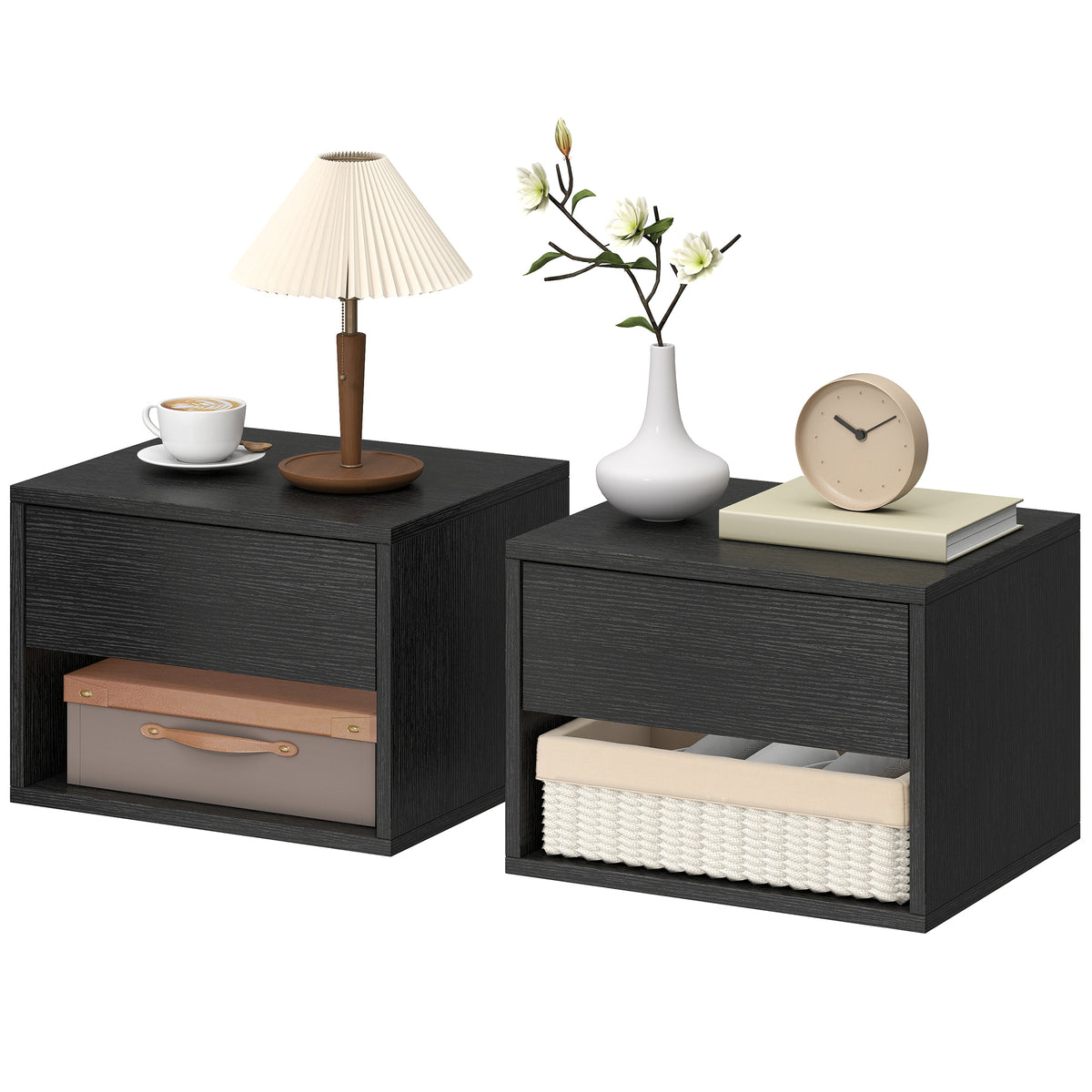 Mesitas de noche de pared con cajón, lote de 2