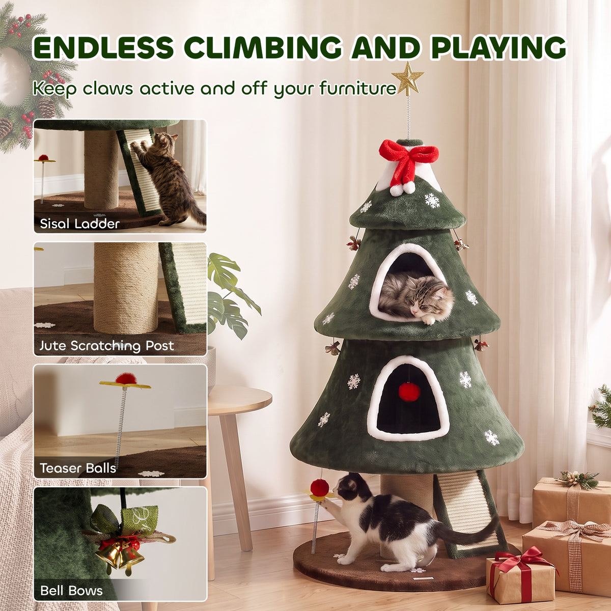 Árbol de Navidad para gatos con múltiples niveles y postes
