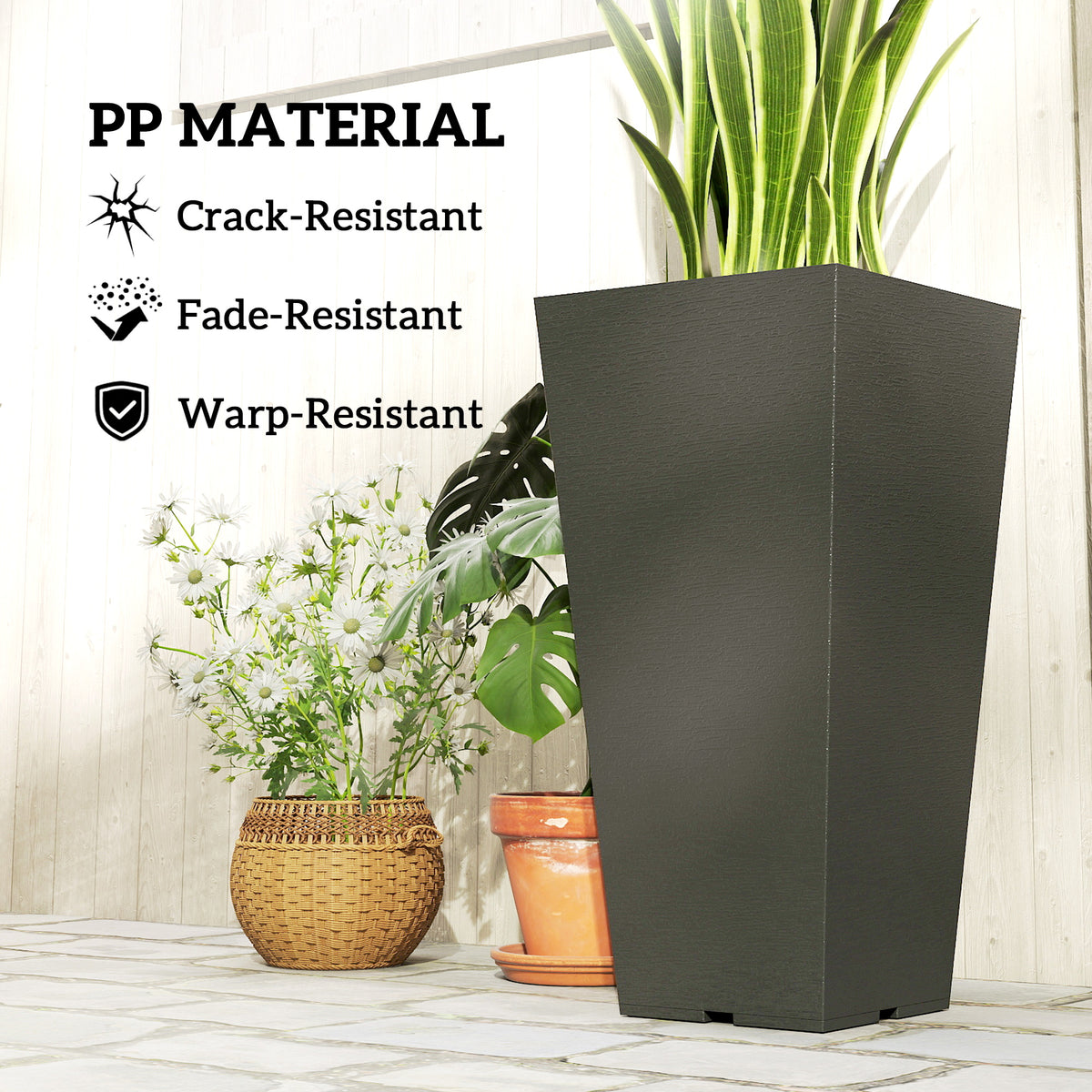 Set of 2 Stackable Tall Planters 58 cm — marble