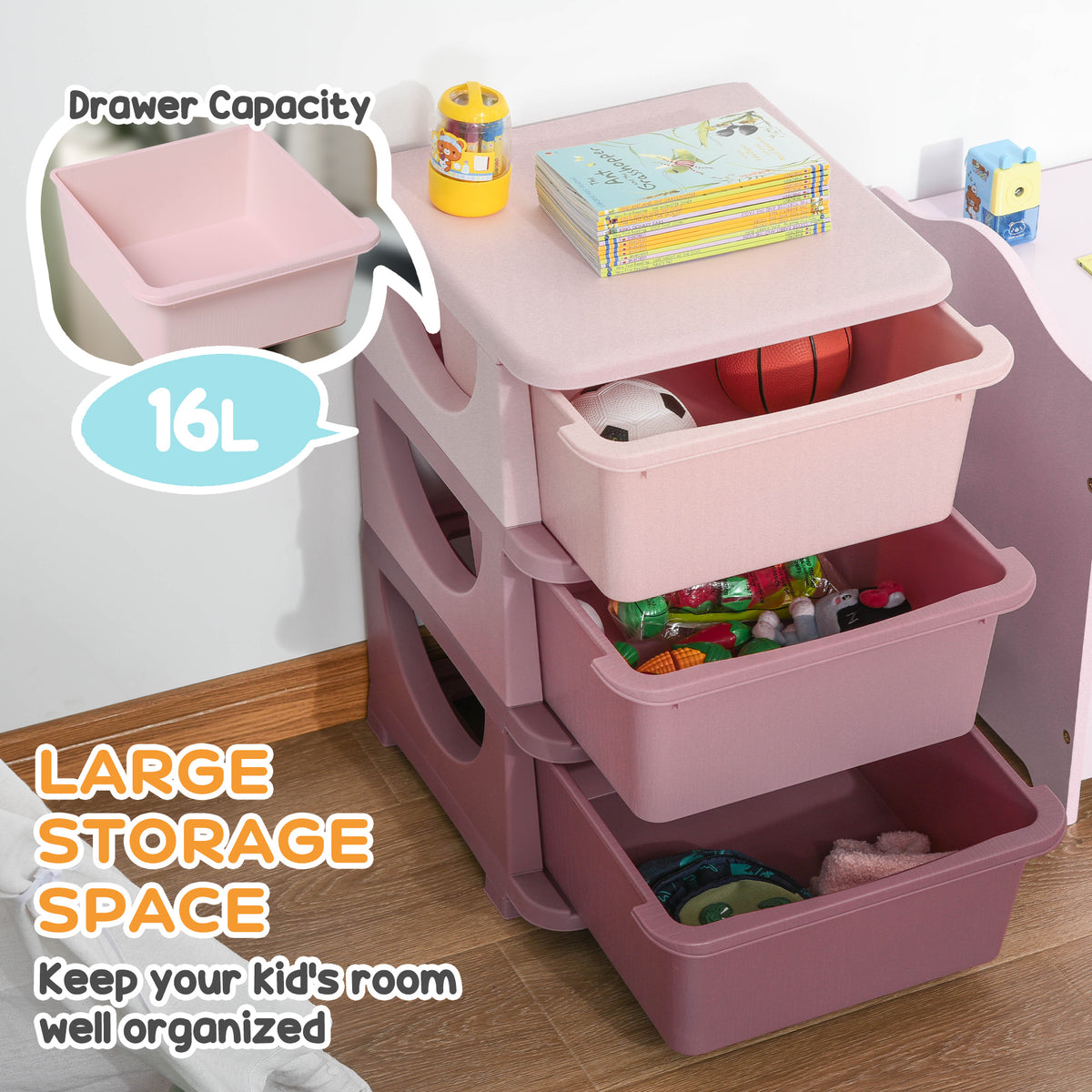 3-Tier Kids Toy Organizer with Plastic Drawers