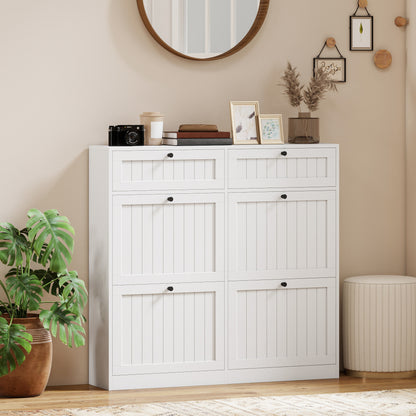 Narrow shoe cabinet with flip drawers farmhouse style