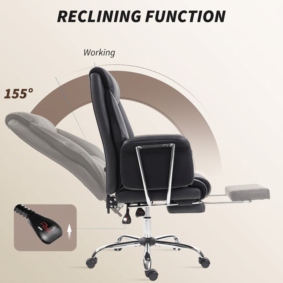 Reclining ergonomic office chair with footrest